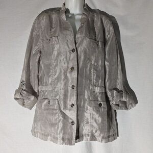 Chico's Taupe/Silver Shimmer Light Shirt Size 2